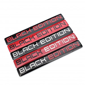 Badge Alu Stickers Black Edition 14x103 mm Noir Rouge Autocollant Tuni