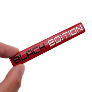 Badge Alu Stickers Black Edition 14x103 mm Noir Rouge Autocollant Tuni